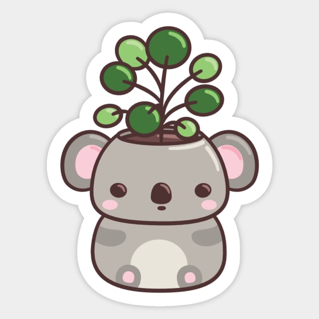 Koala Planter with Pancake Plant Kawaii Sticker TeePublic